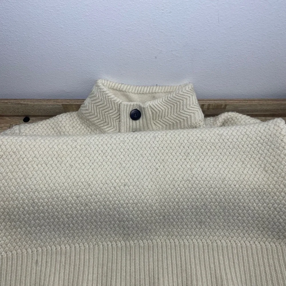Schott Bros Wool Blend Mock Neck Button Sweater Cream Elbow Patches Men 2XL READ - Picture 7 of 10